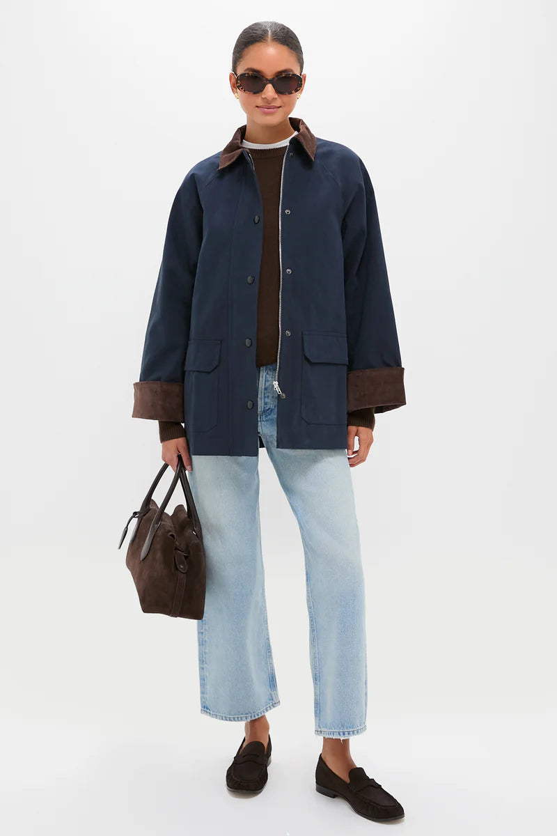 Navy Contrast Corduroy Barn Jacket