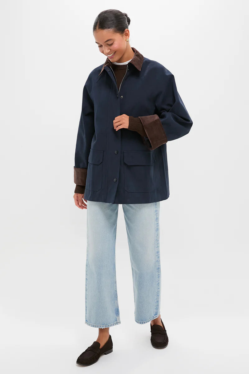 Navy Contrast Corduroy Barn Jacket