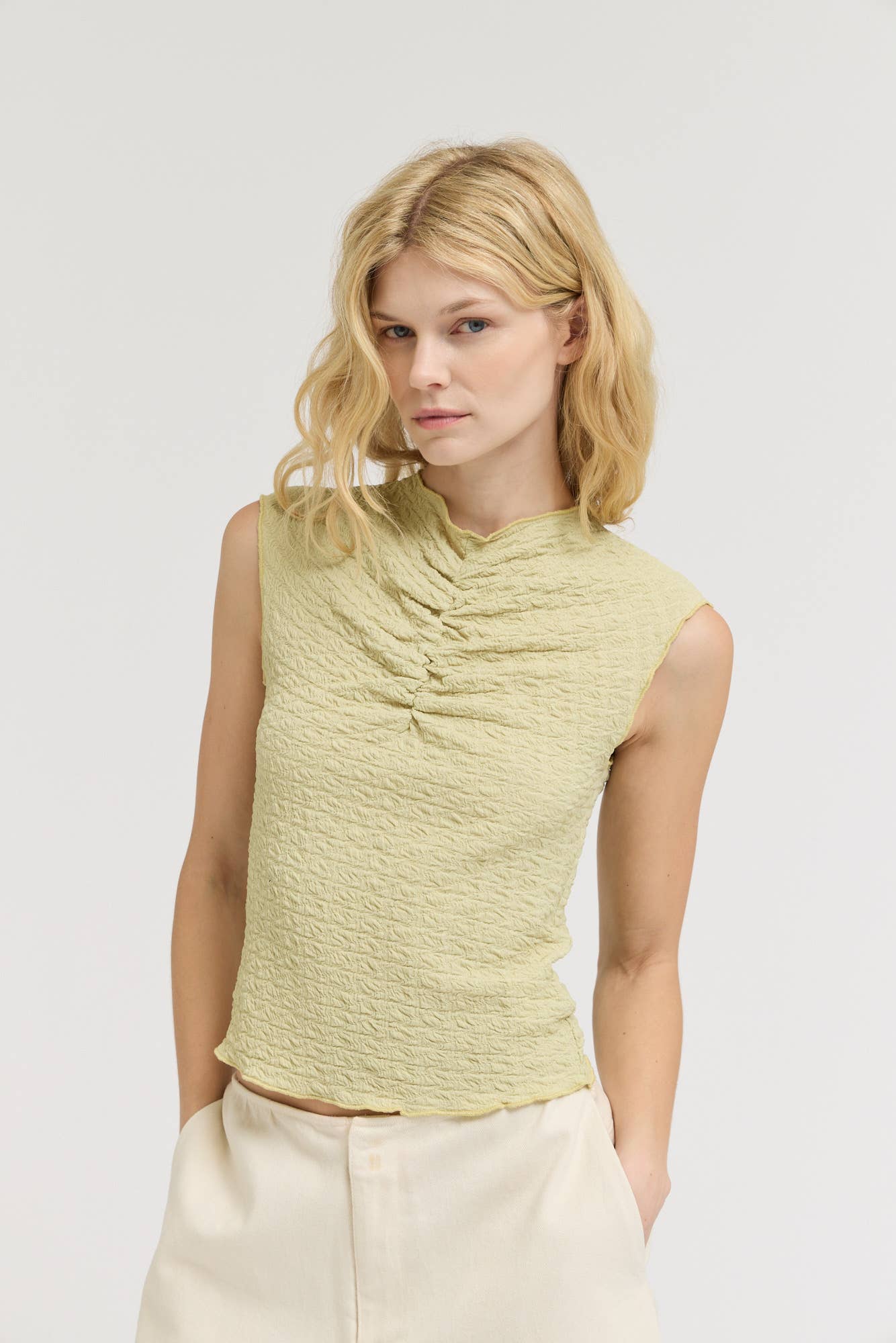 Textured Shirred SleevelessTop