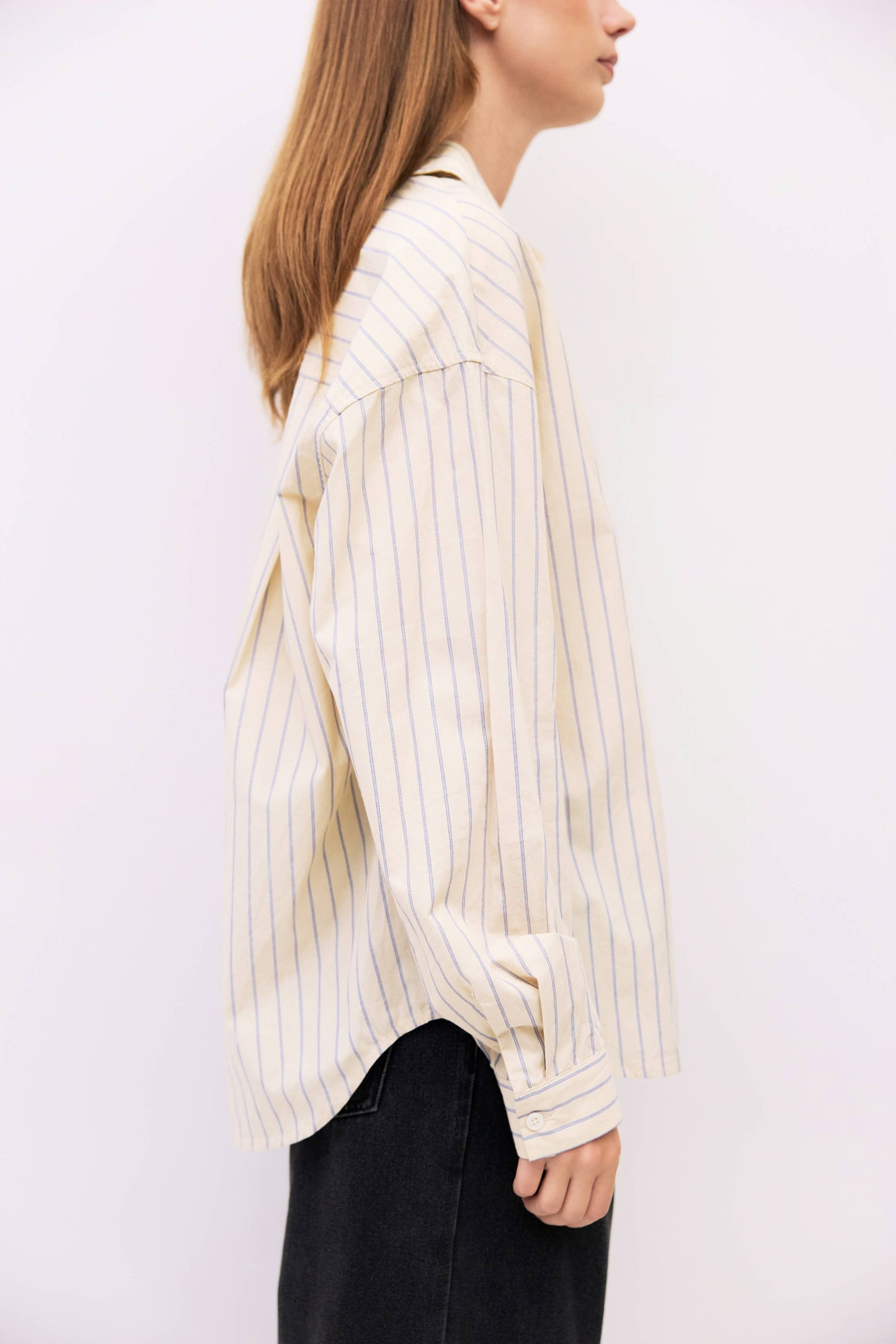 Cream Striped Cotton Button Up Shirt
