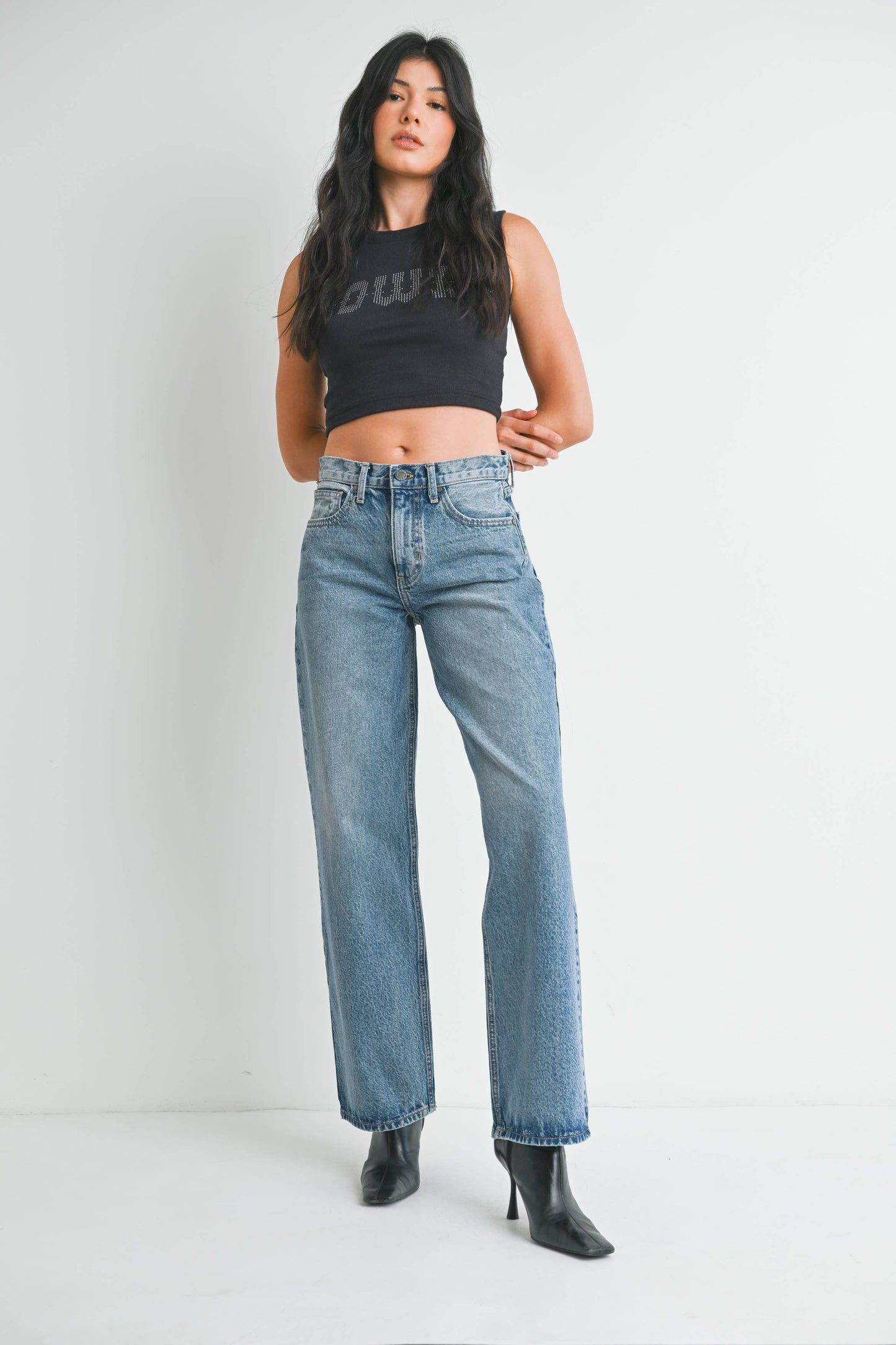 Mid Rise Medium Wash Relaxed Straight Jean - 100% Cotton