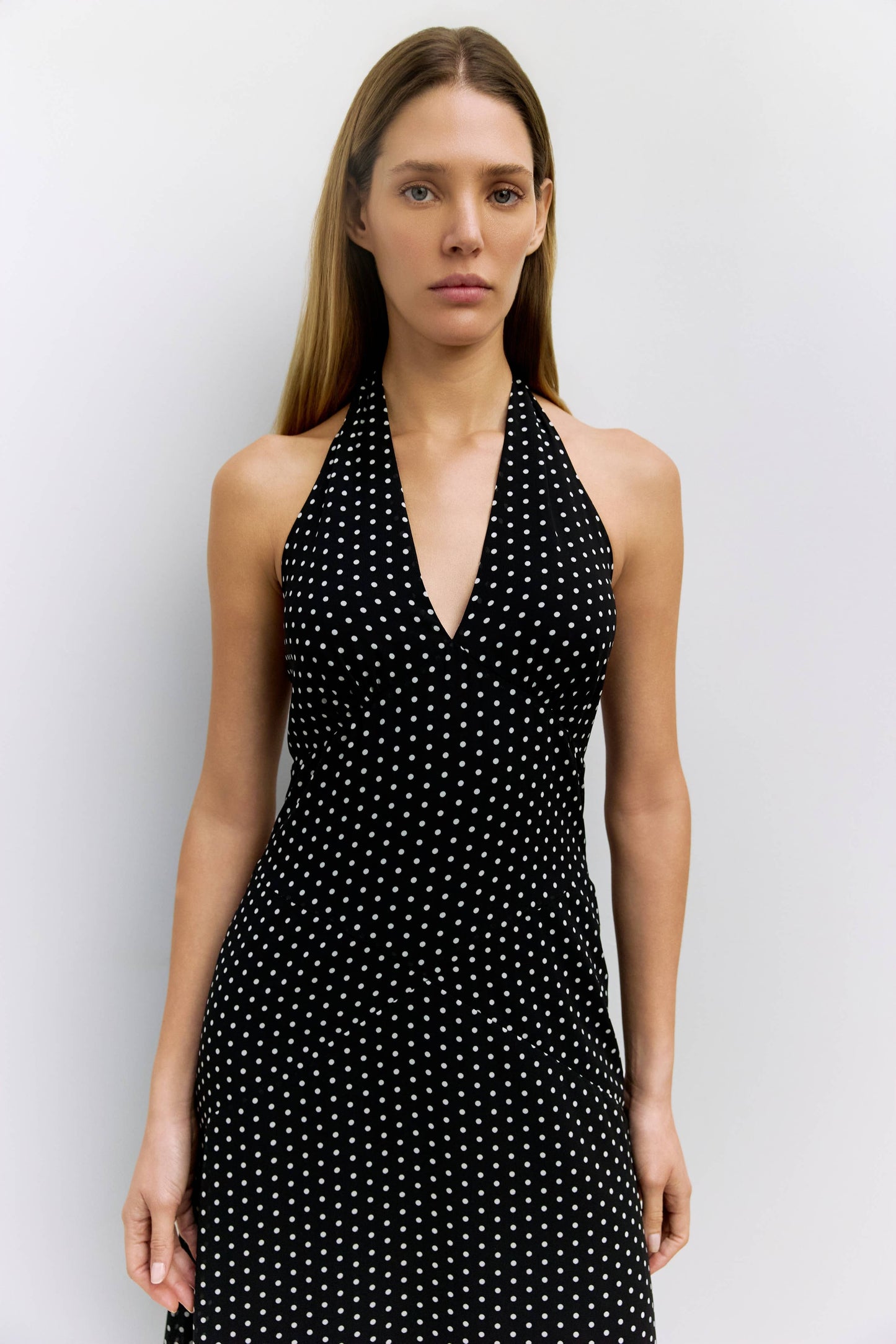 Polka Dot Halter Midi Dress