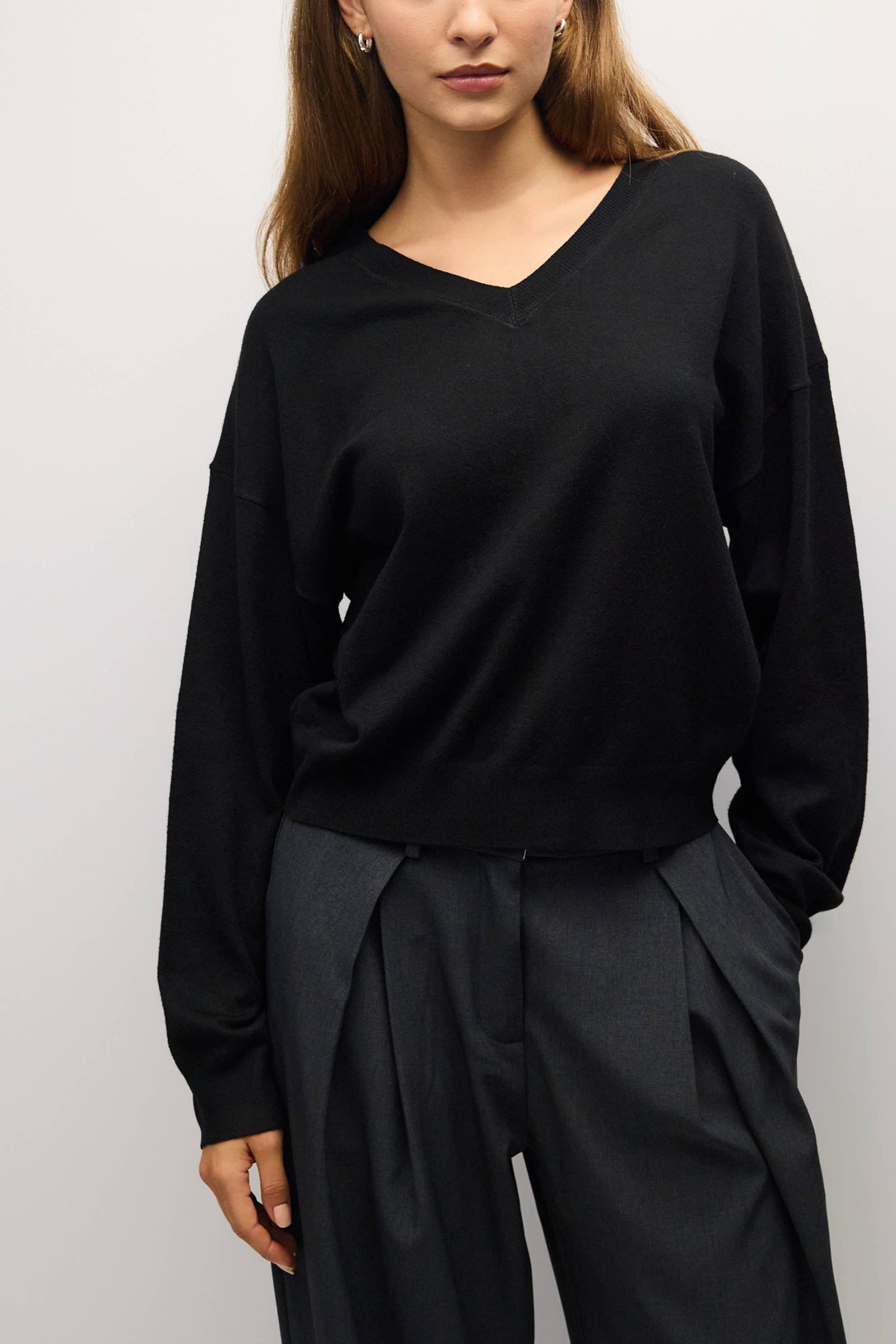 Oversized Black V-Neck Sweater