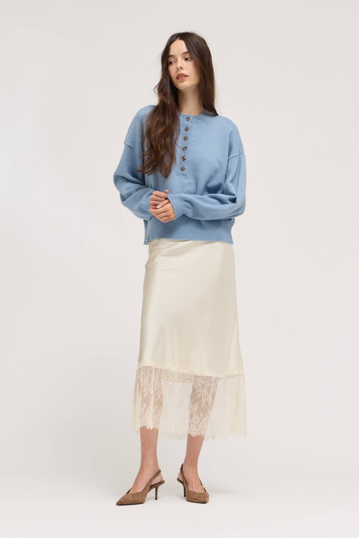 Powder Blue Half Button Sweater