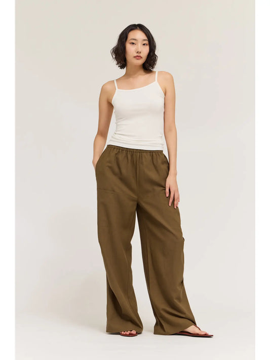 Elastic Linen Curved Seam Pant