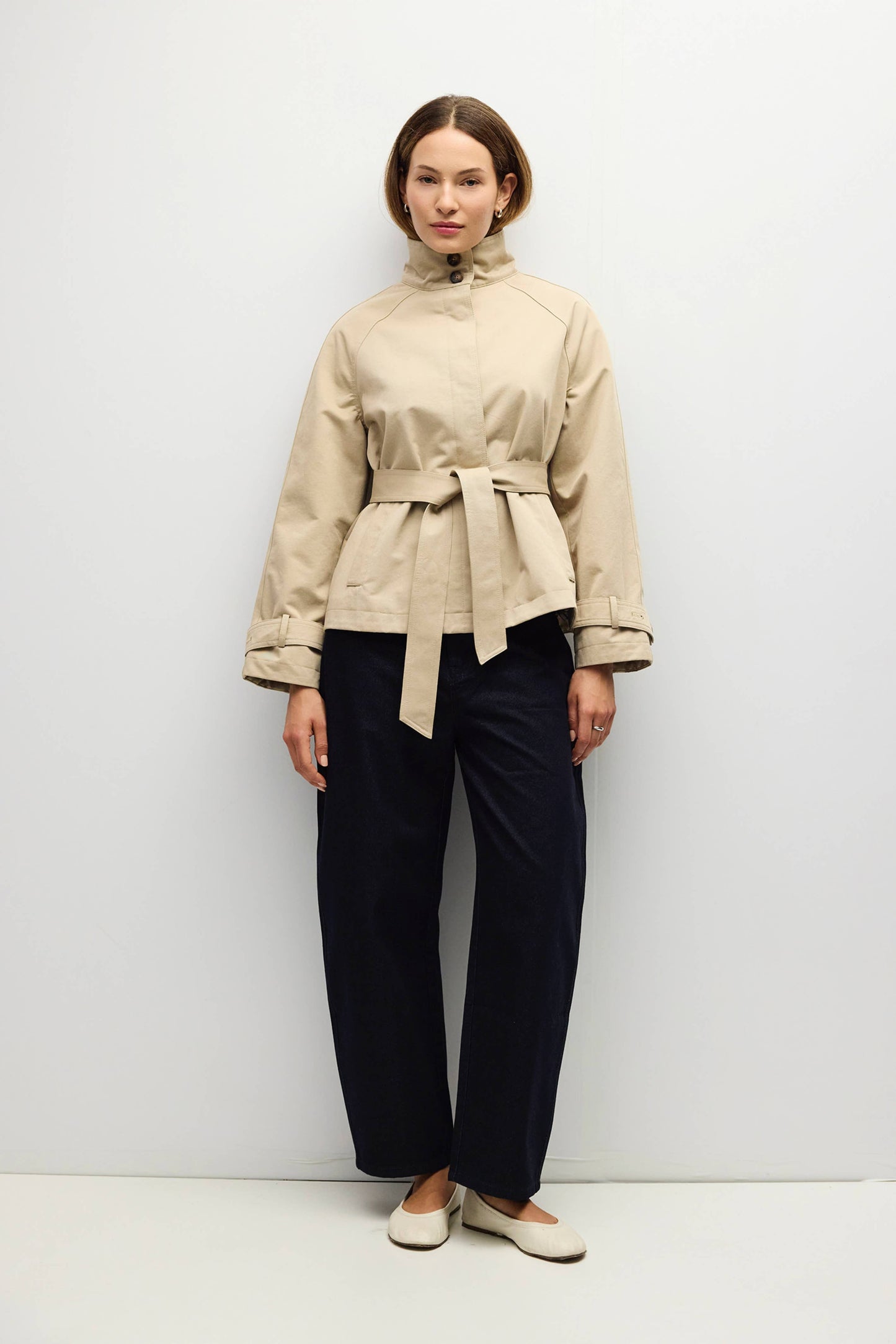 High Neck Belted Raglan Jacket