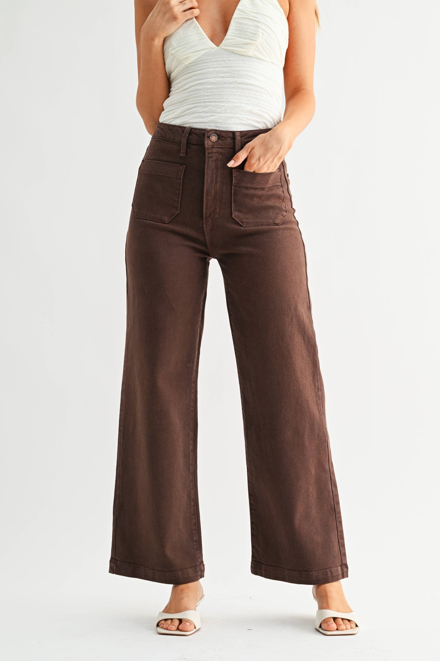 Dark Brown Patch Pocket Wide Leg Jean