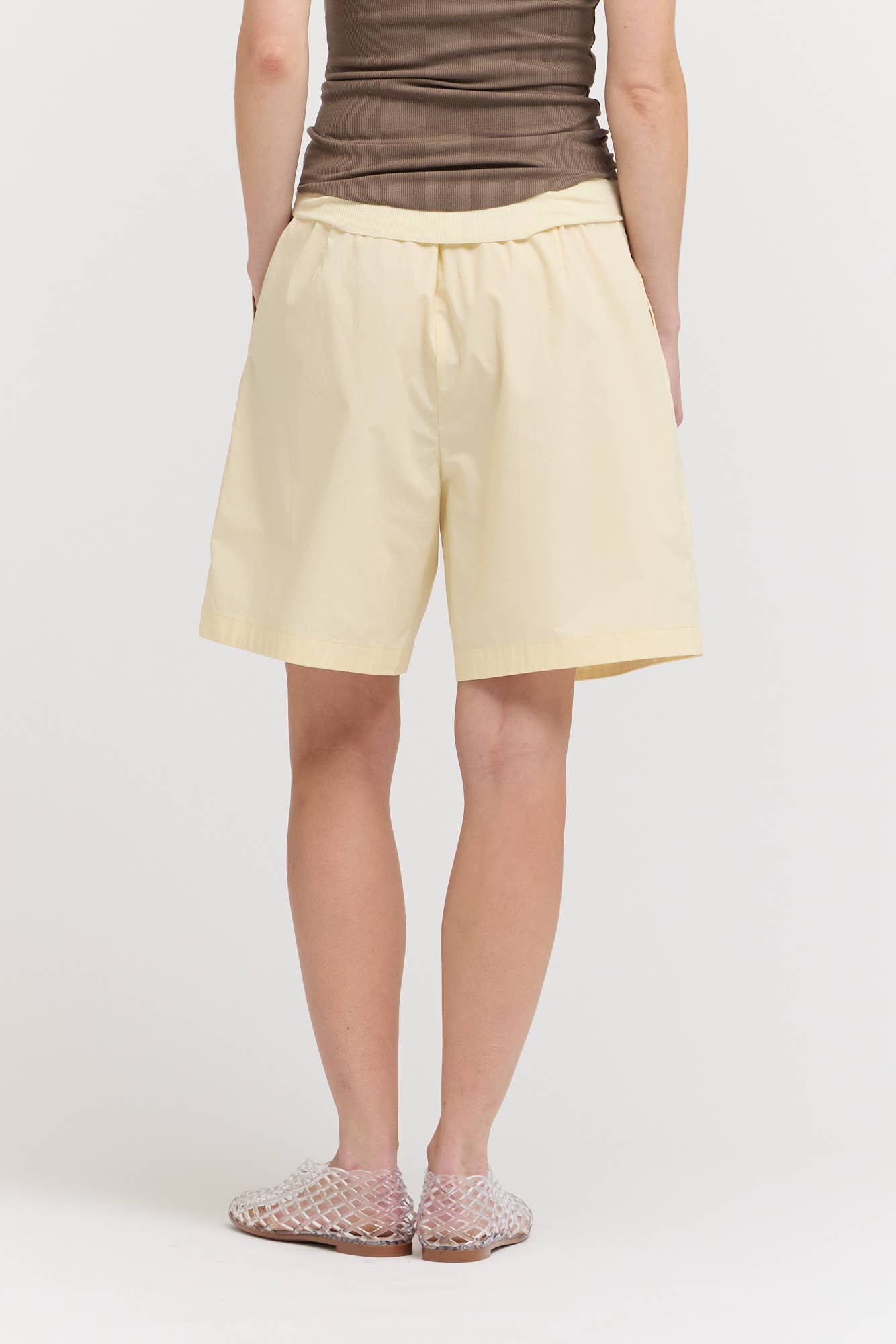 Butter Yellow Elastic Waist Bermuda Shorts