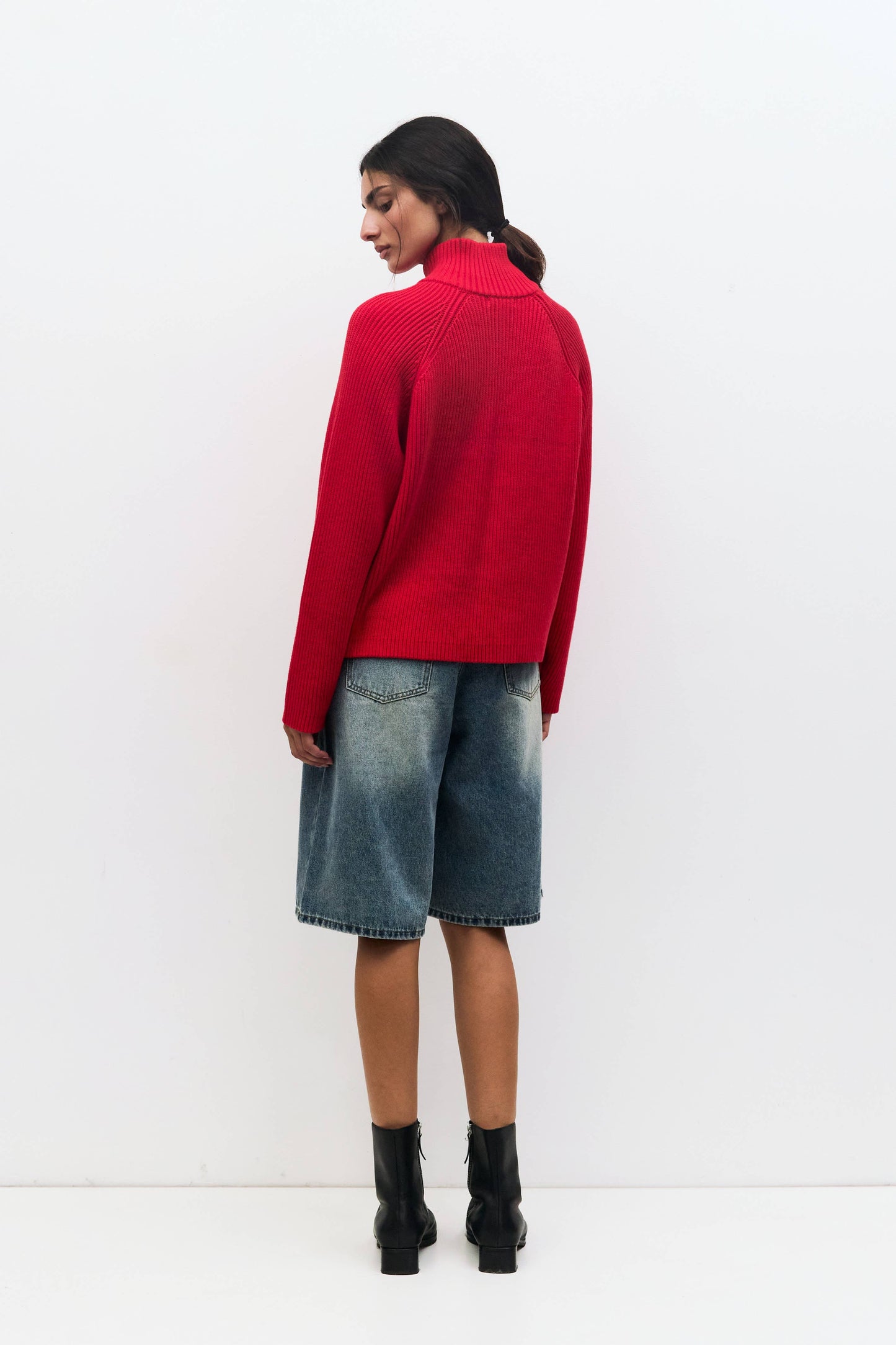 Red Half-Zip Ribbed Sweater