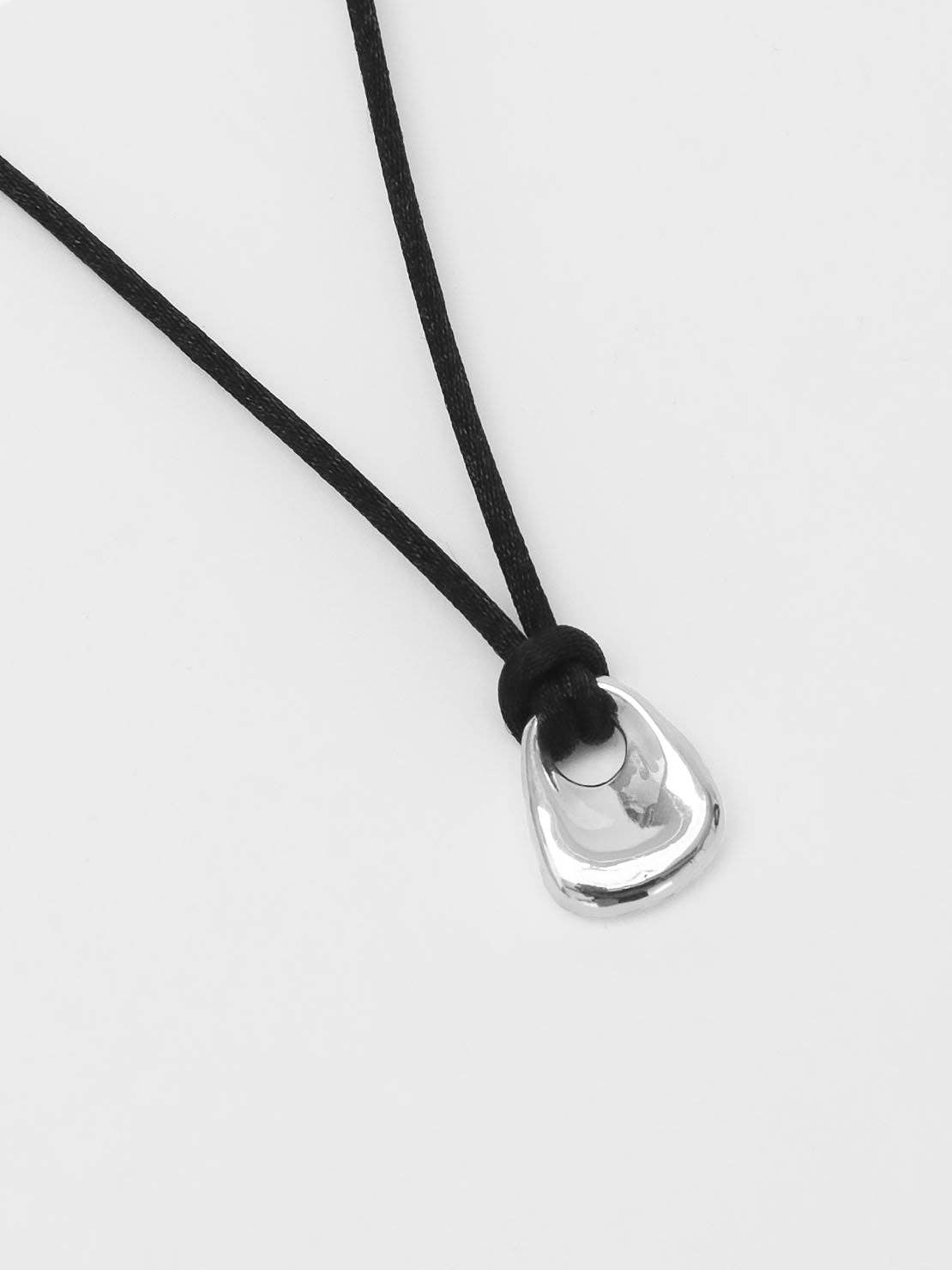 Silver Black Cord Pendant Necklace