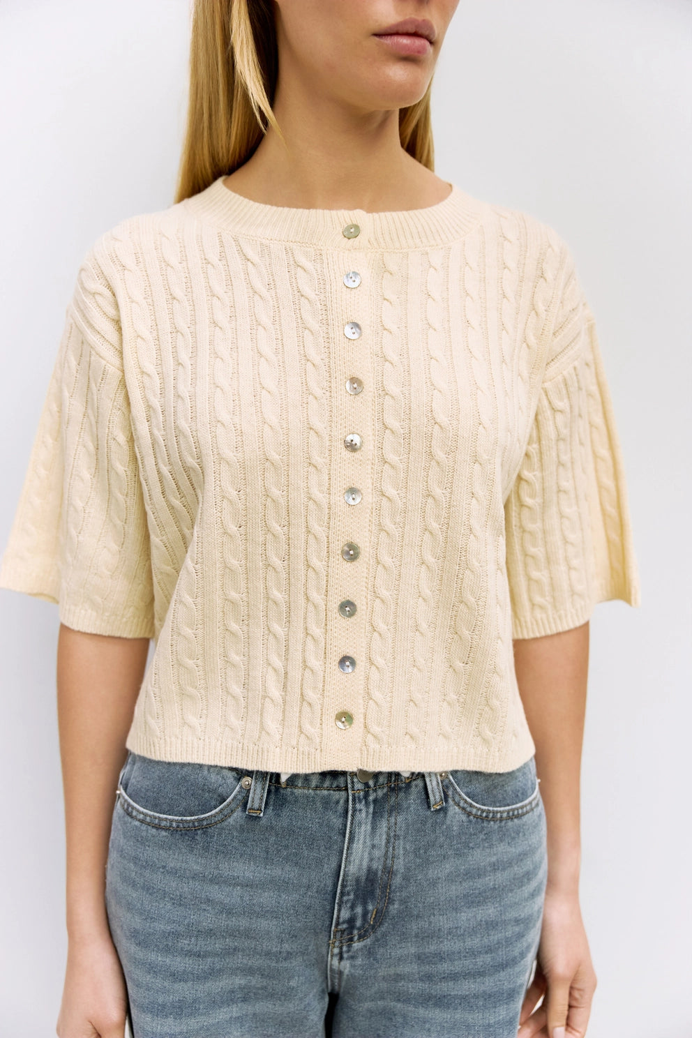 Cable Knit Elbow Sleeve Cardigan