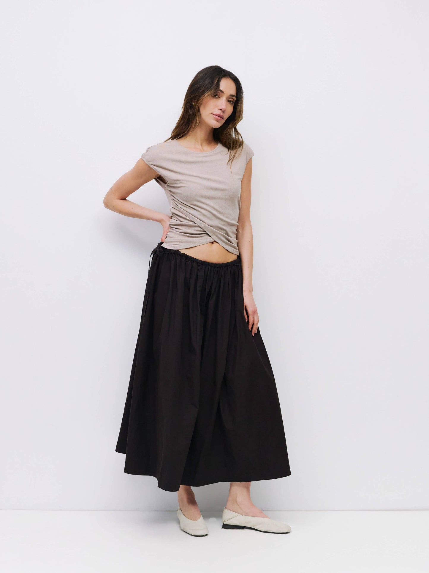 Charcoal Asymmetrical Side Cinch T-Shirt