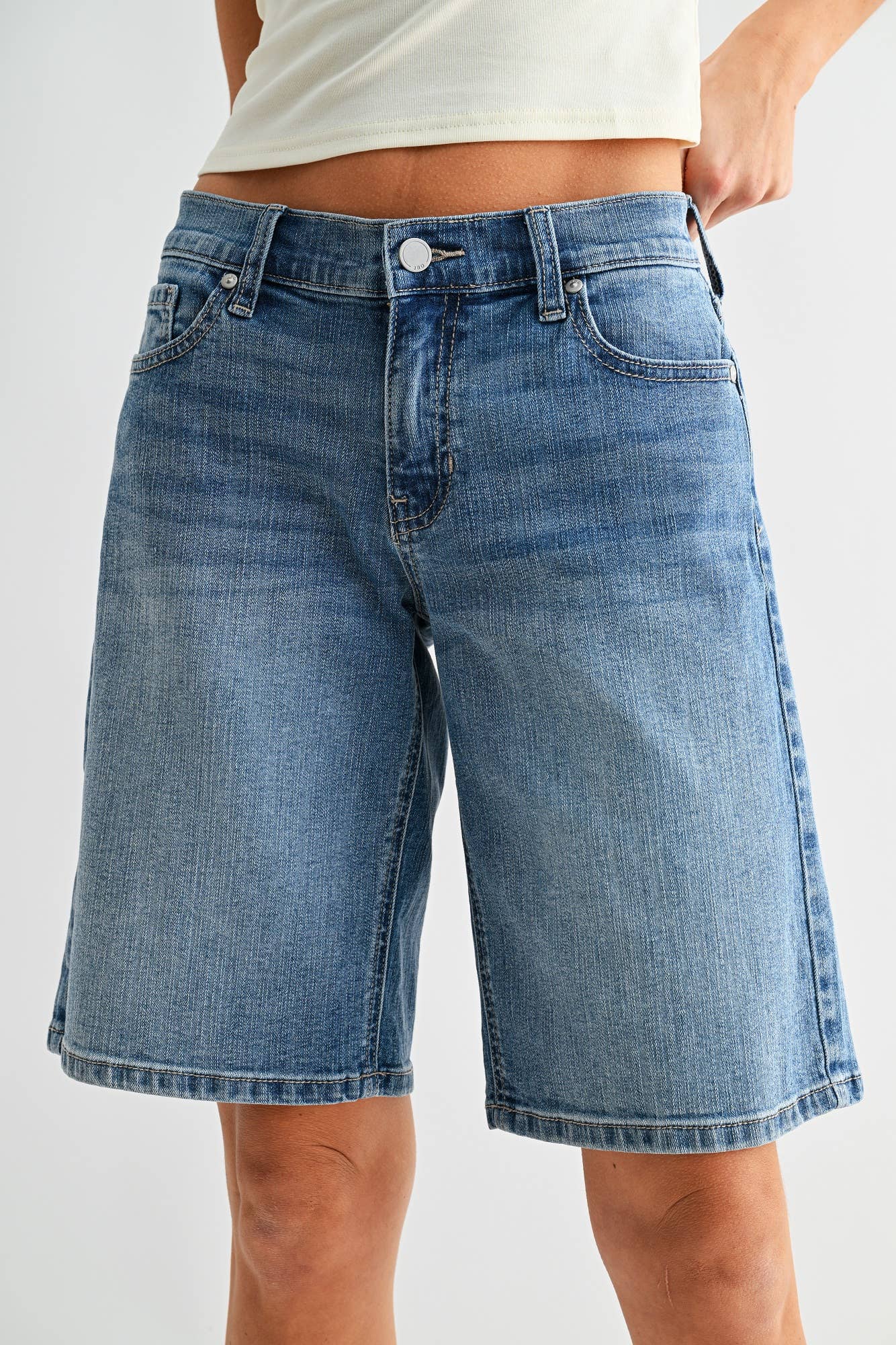 Low Rise Medium Wash Long Short