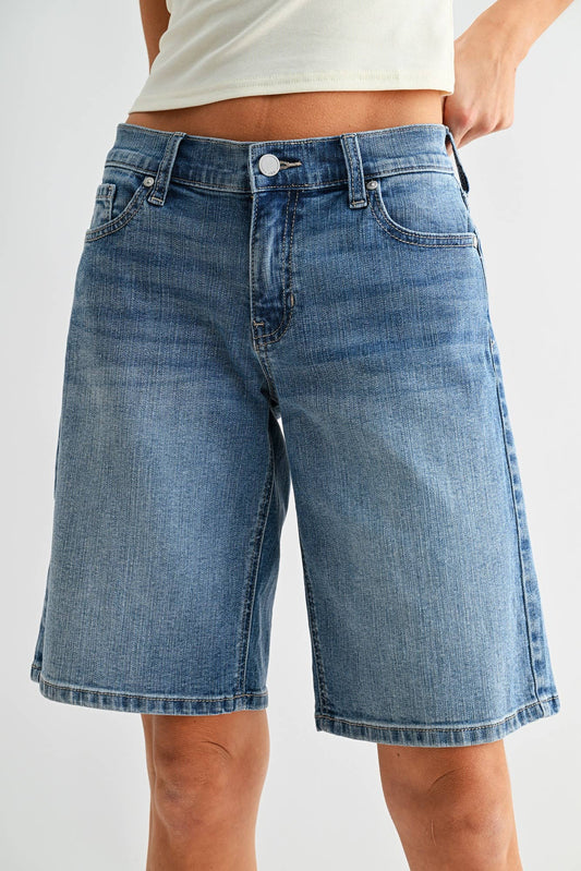 Low Rise Medium Wash Long Short