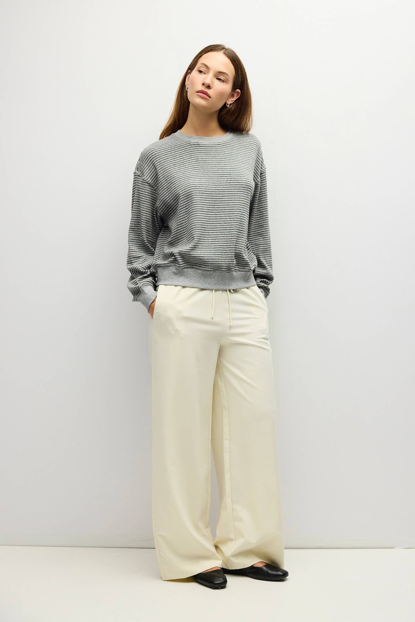 Stripe Crewneck Drop Shoulder Jersey Top