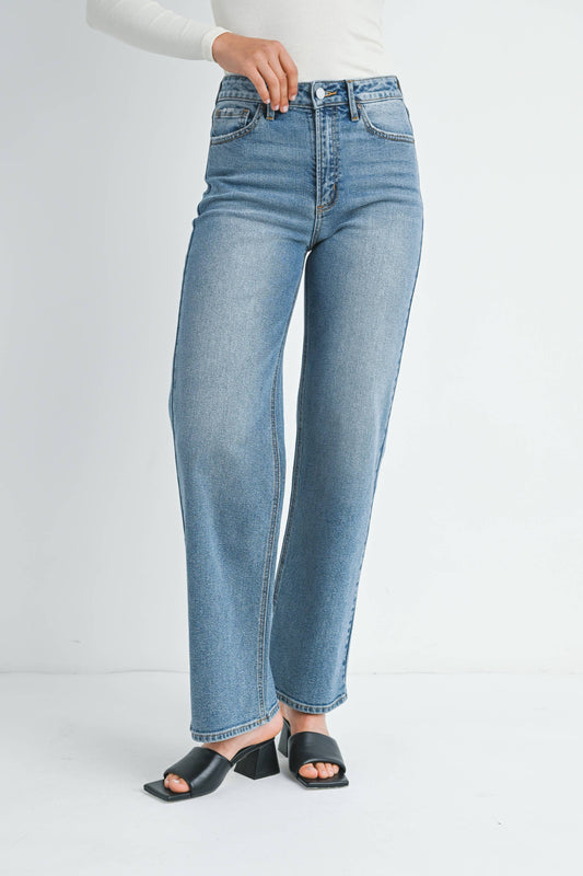 Medium Wash High Rise Straight Stretch Jean