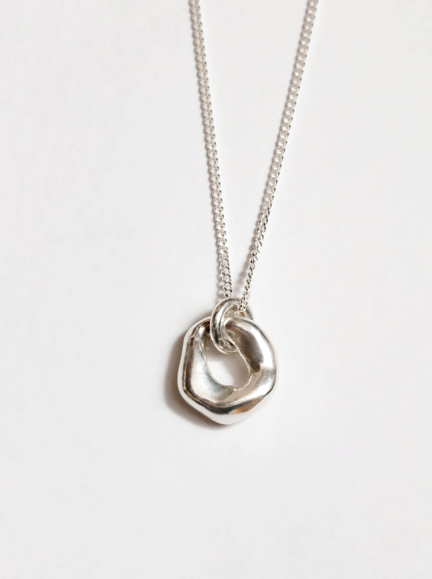 Silver Textured Oval Pendant Necklace