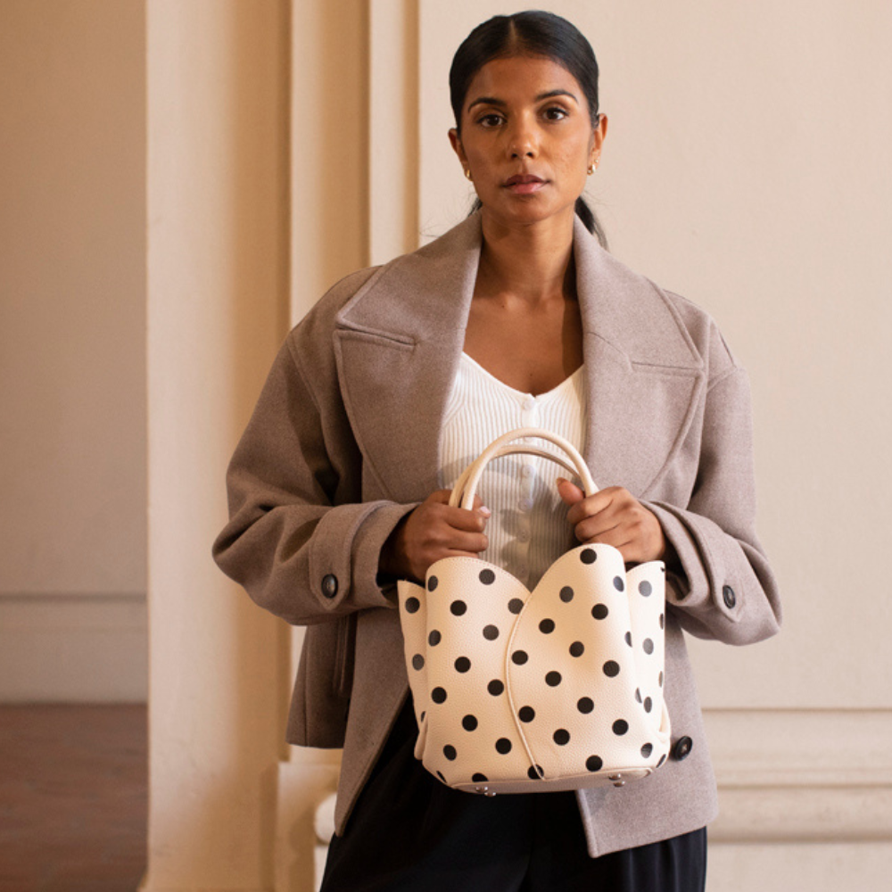 Tulip Black Polka Dot Top Handle Bag