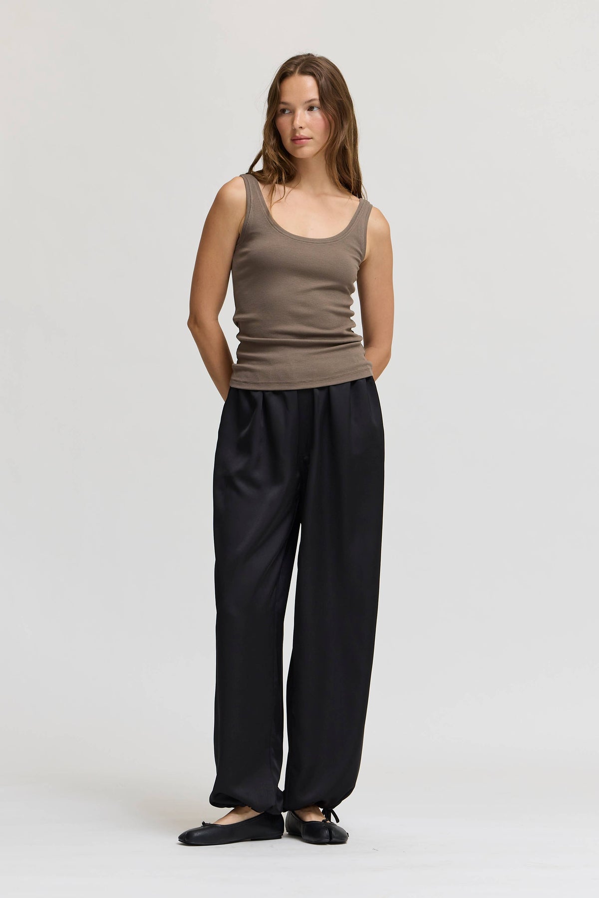 Taupe Brown jersey Scoop Tank Top