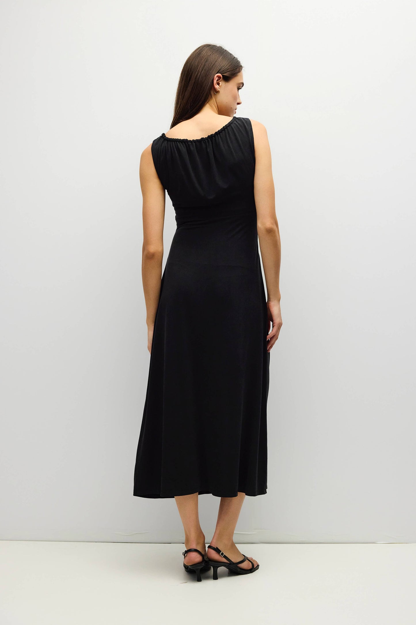 V-Neck Ruched Knit Midi Dress