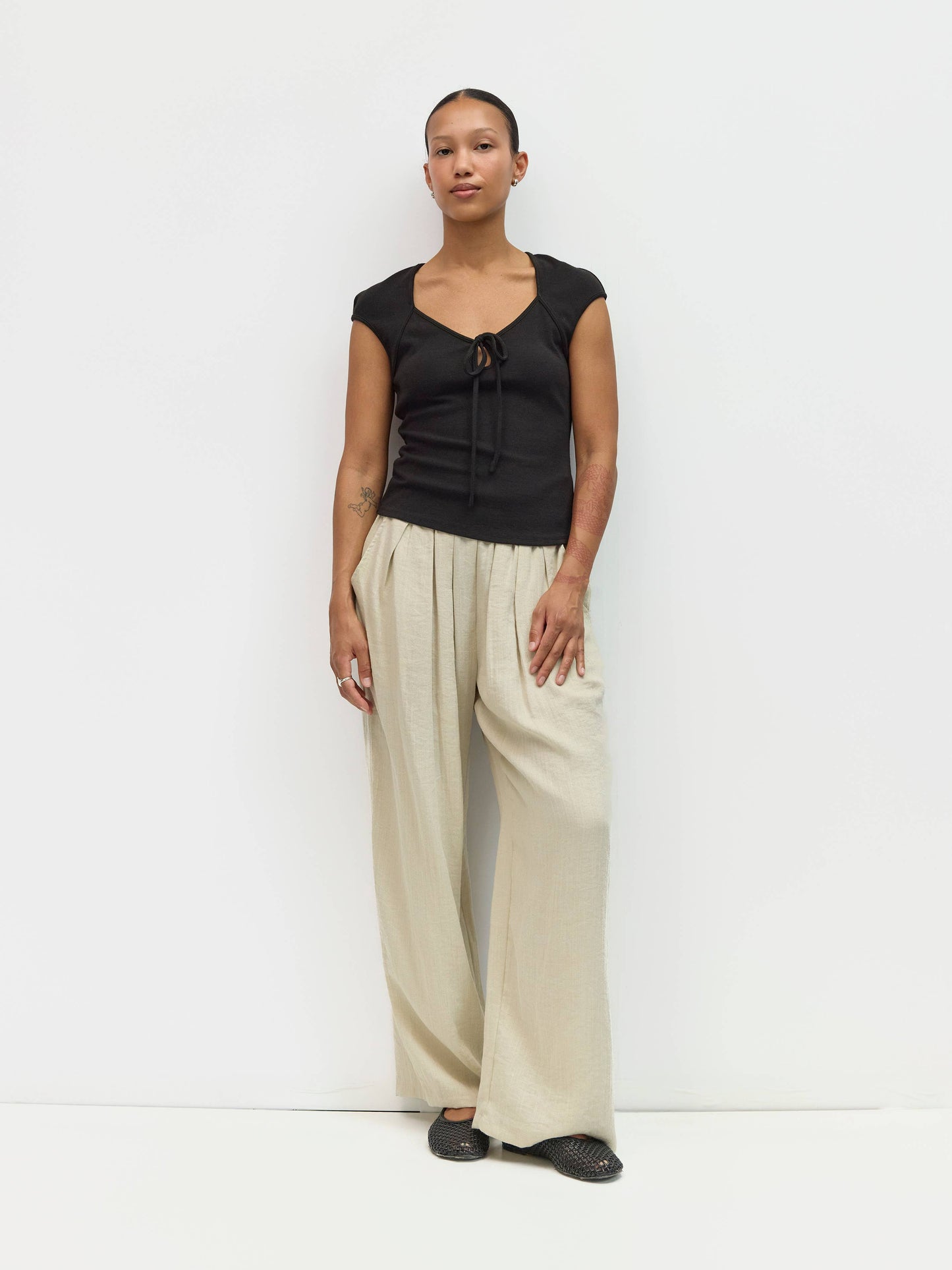 Black Knit Keyhole Tie Top