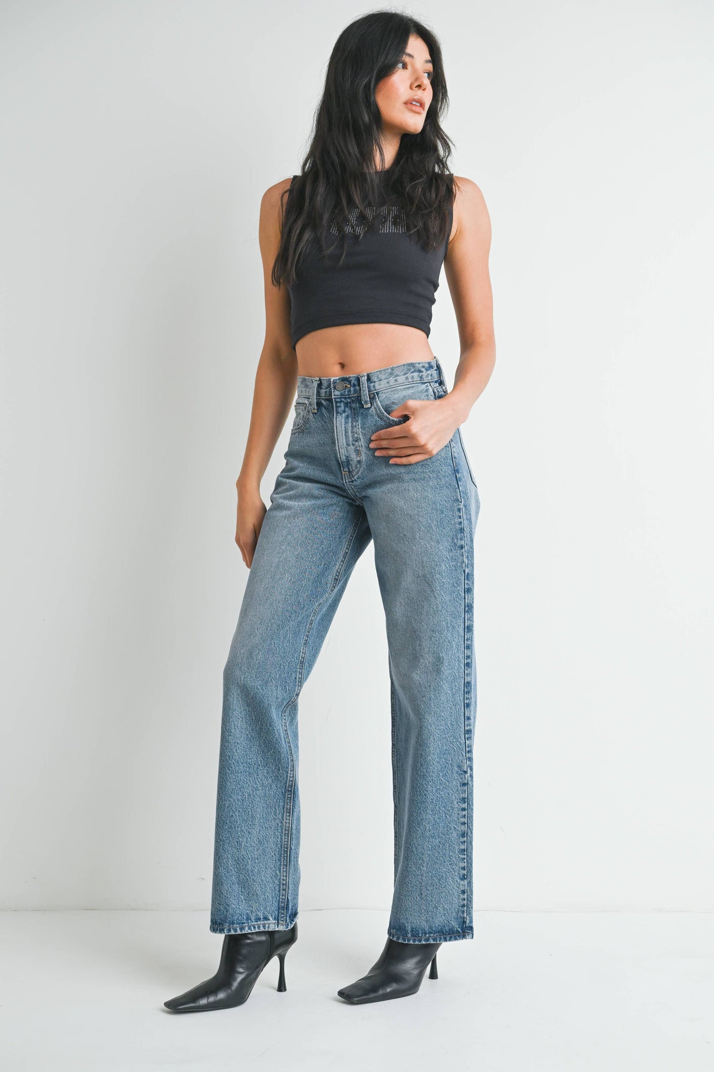 Mid Rise Medium Wash Relaxed Straight Jean - 100% Cotton