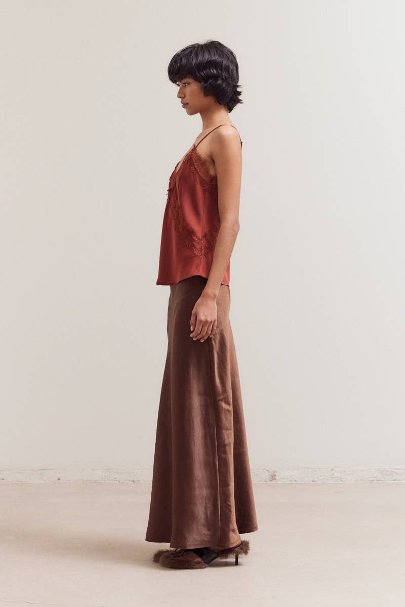 Brick Satin Lace Cami Blouse