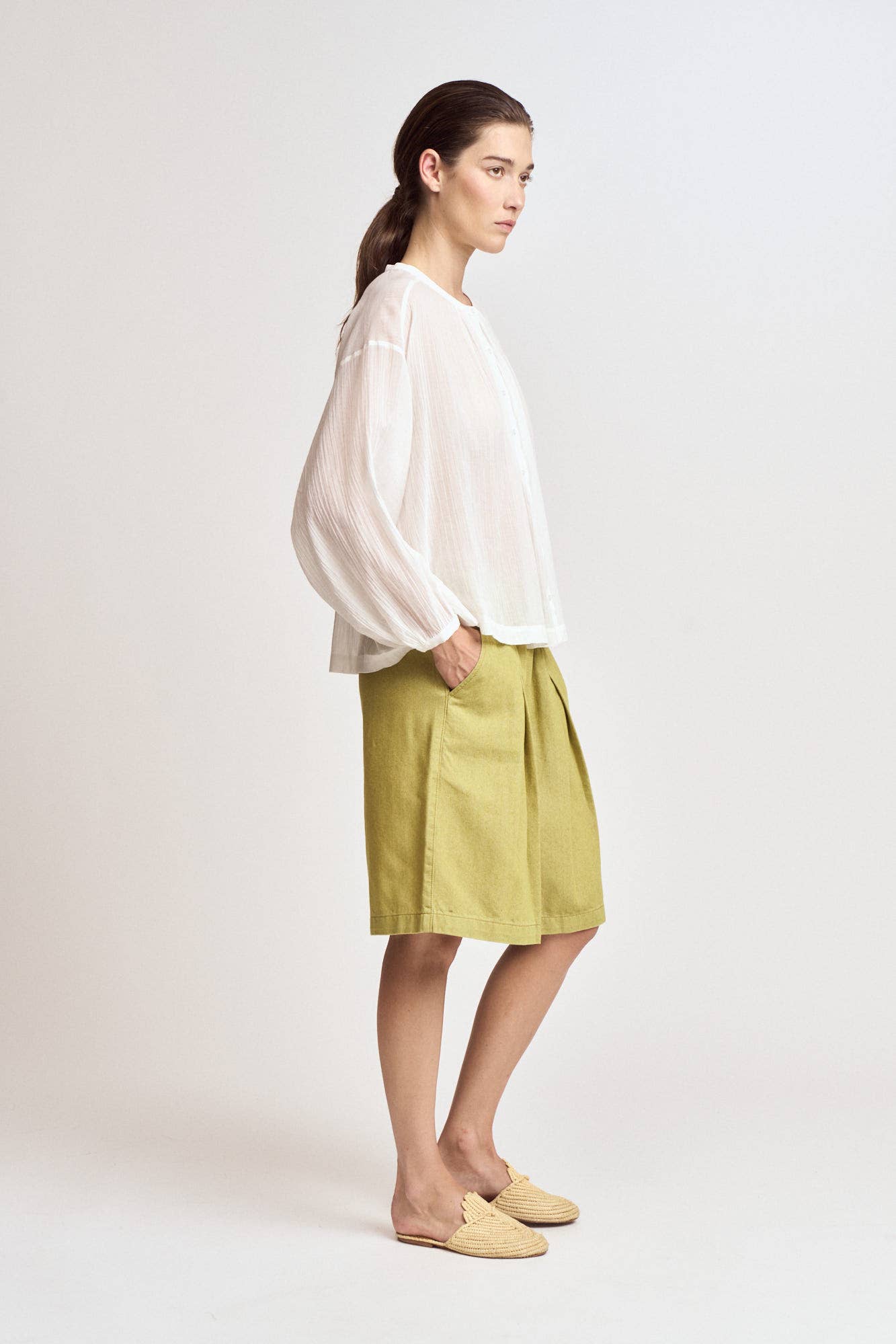 White Sheer Textured Cotton Blouse