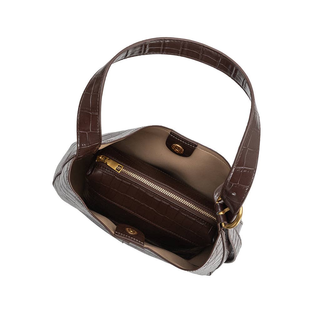 Chocolate Crocodile Vegan Leather Shoulder Bag
