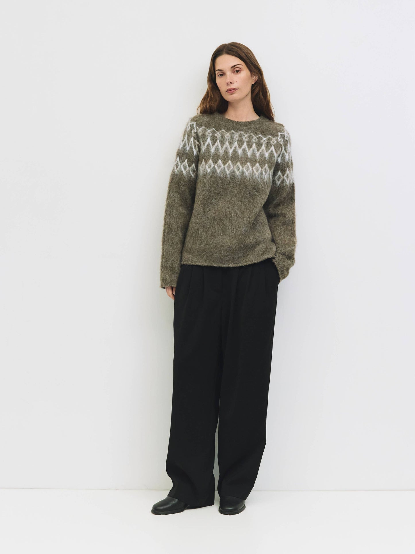 Brown Fair Isle Brushed Sweater