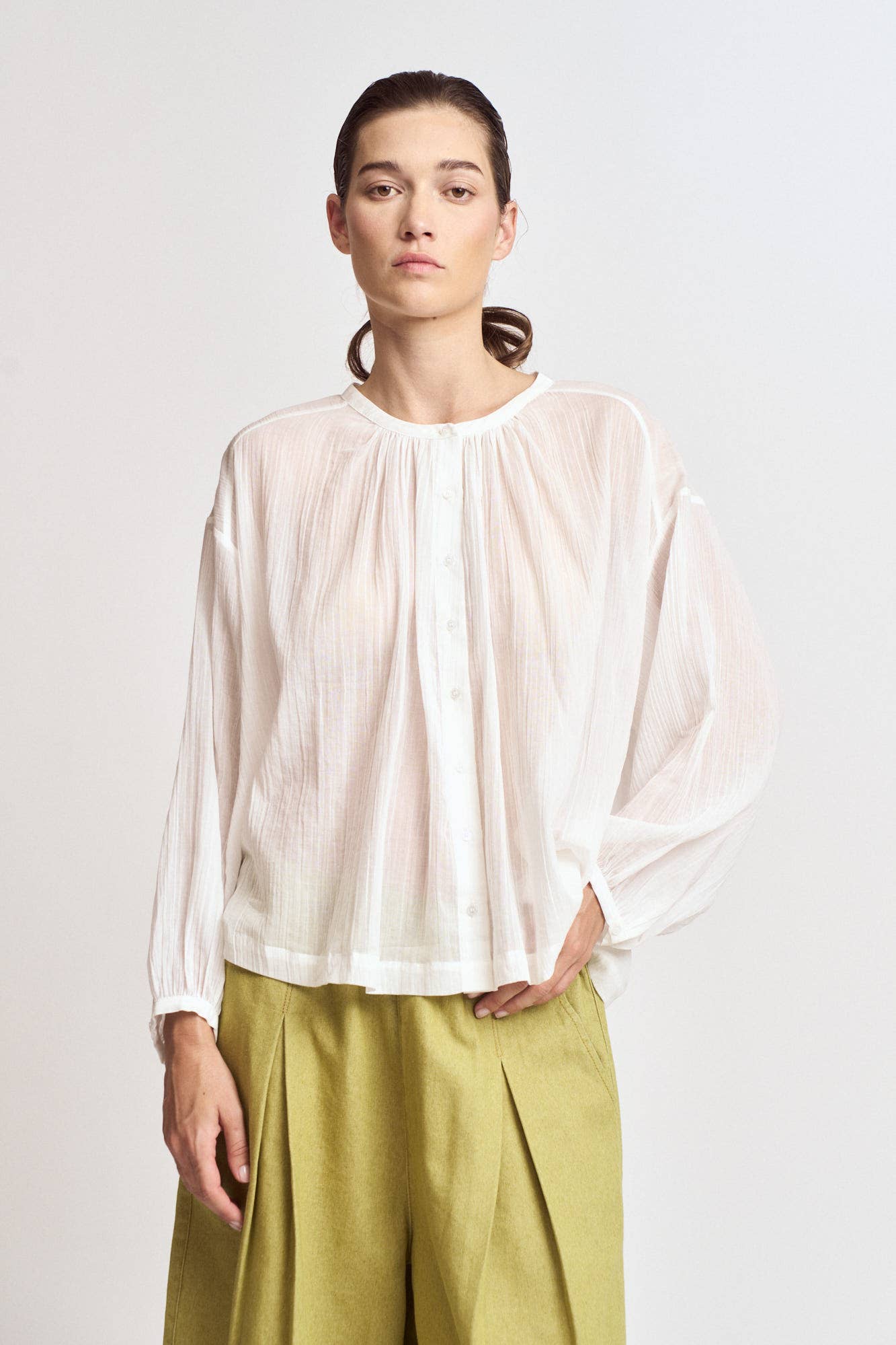 White Sheer Textured Cotton Blouse