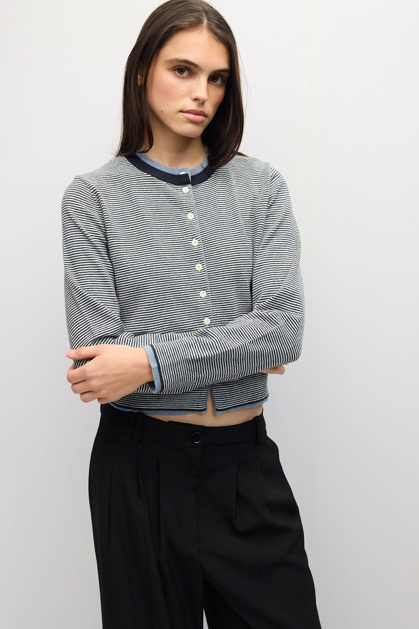 Striped Contrast Ribbing Cardigan