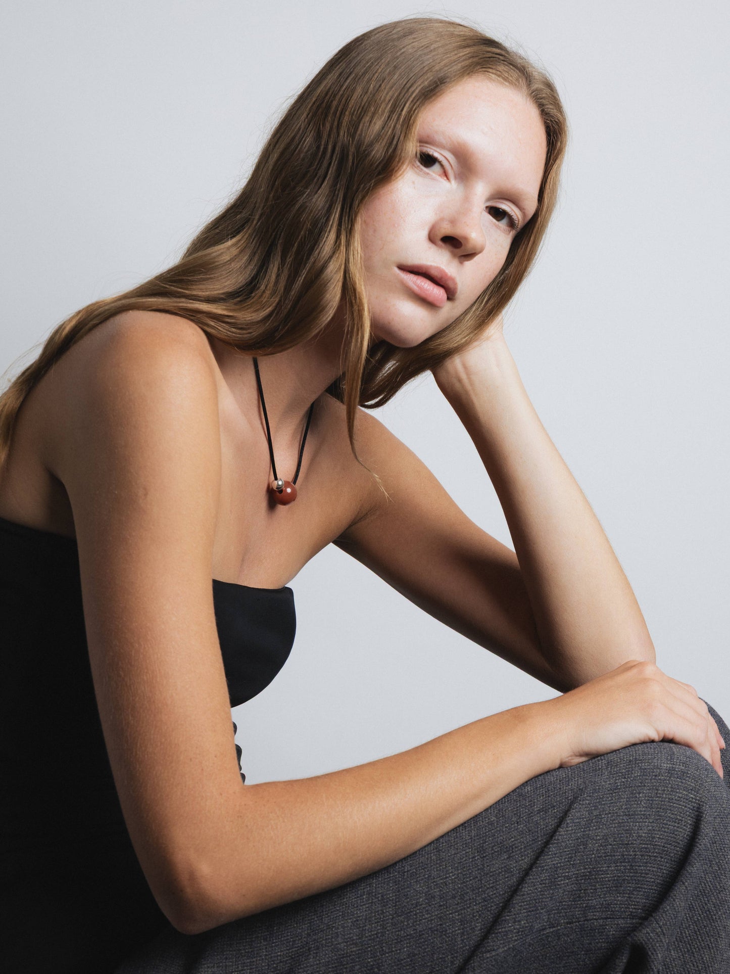 Red Agate Black Cord Necklace