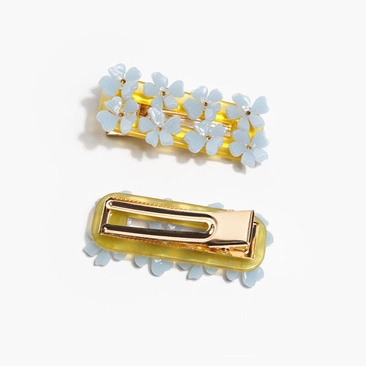 Flower Alligator Hair Clip in Light Blue and Gold Acetate