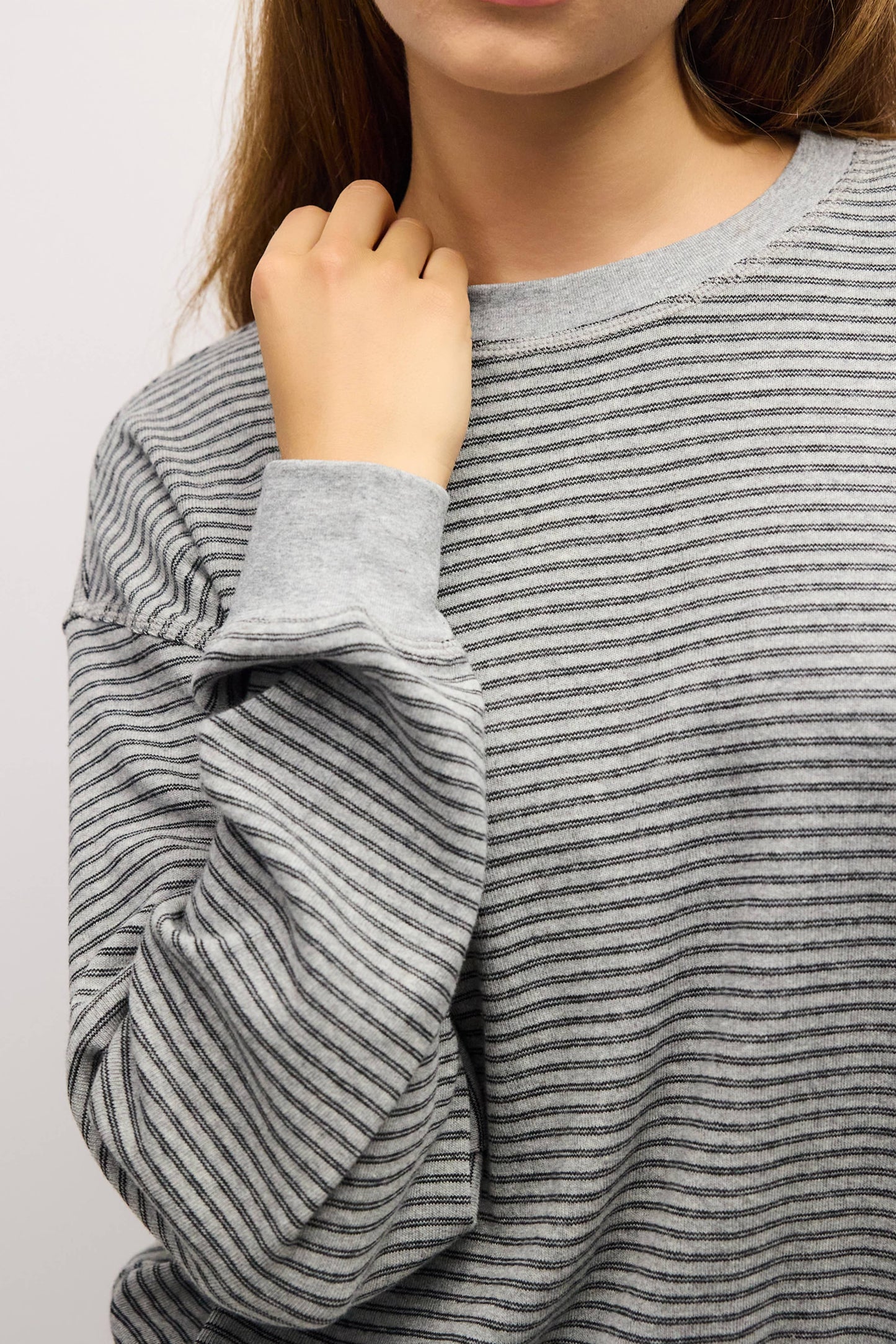 Stripe Crewneck Drop Shoulder Jersey Top