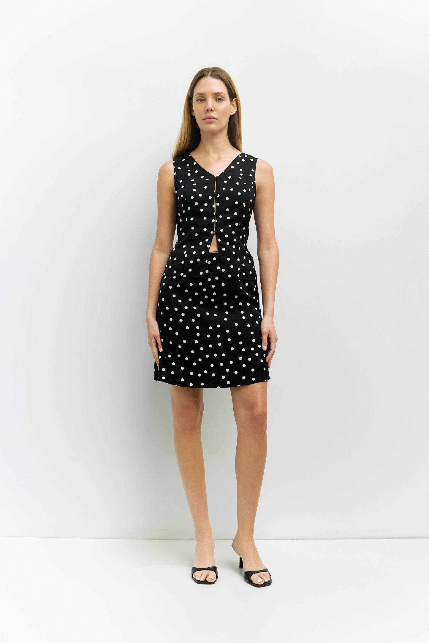 Satin Polka Dot Button-Up Tank