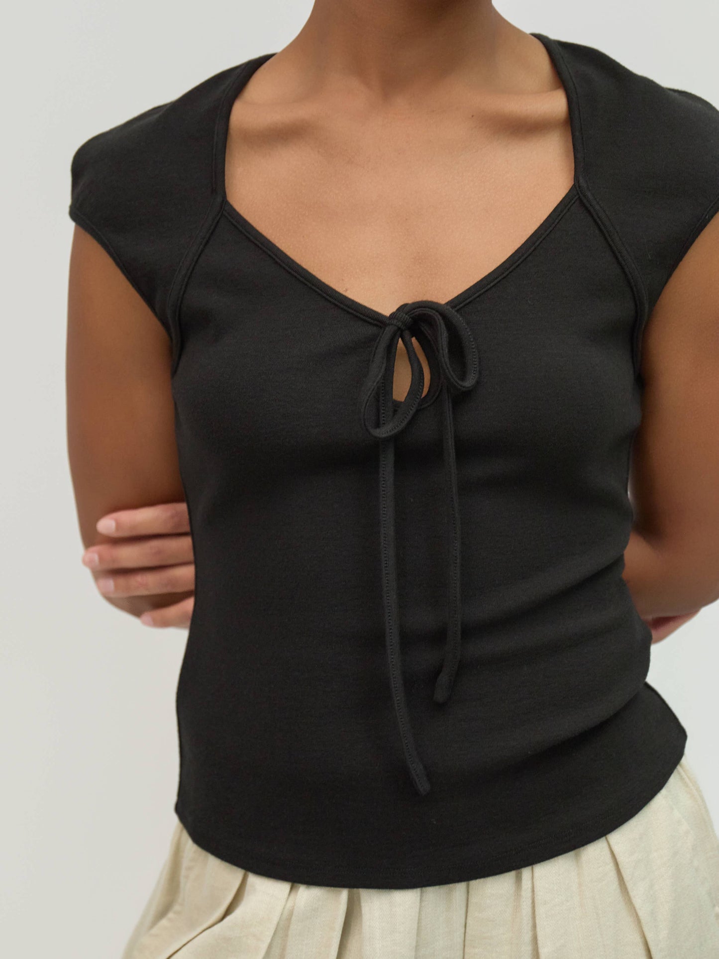 Black Knit Keyhole Tie Top