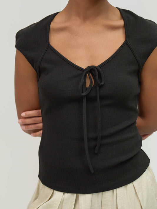 Black Knit Keyhole Tie Top
