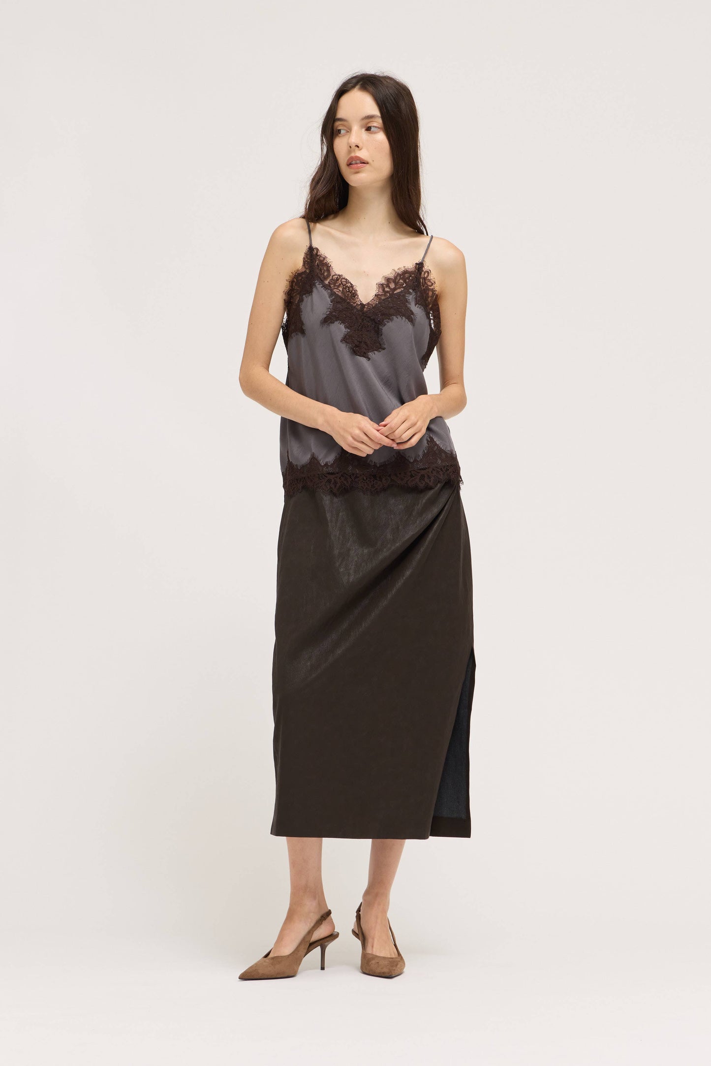Satin Lace Trim Cami Top