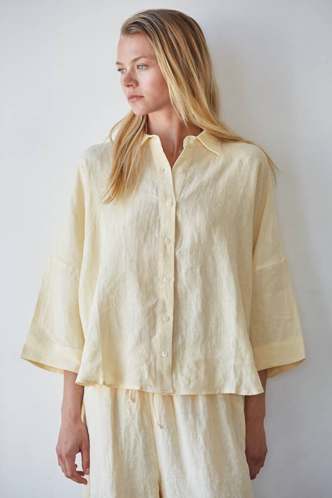 Creamy Yellow Woven Linen Button Down Shirt