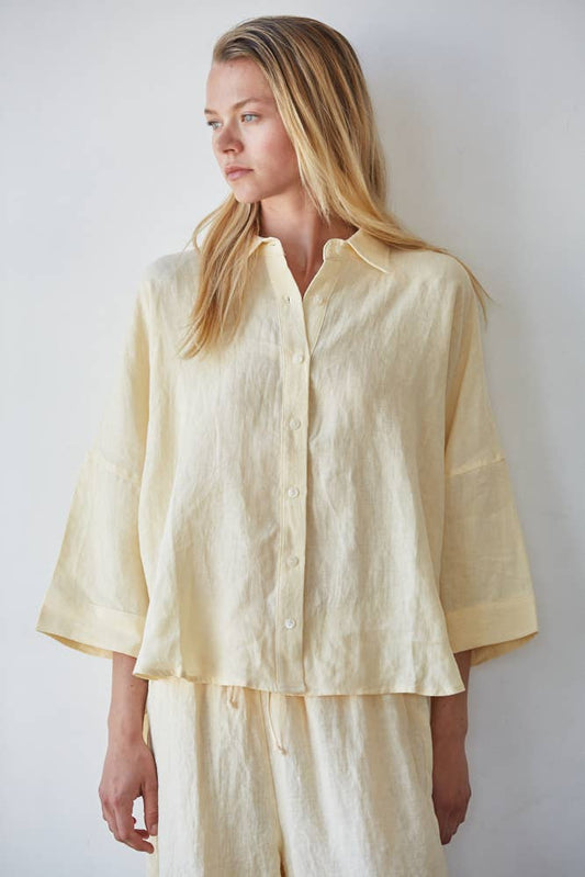 Creamy Yellow Woven Linen Button Down Shirt