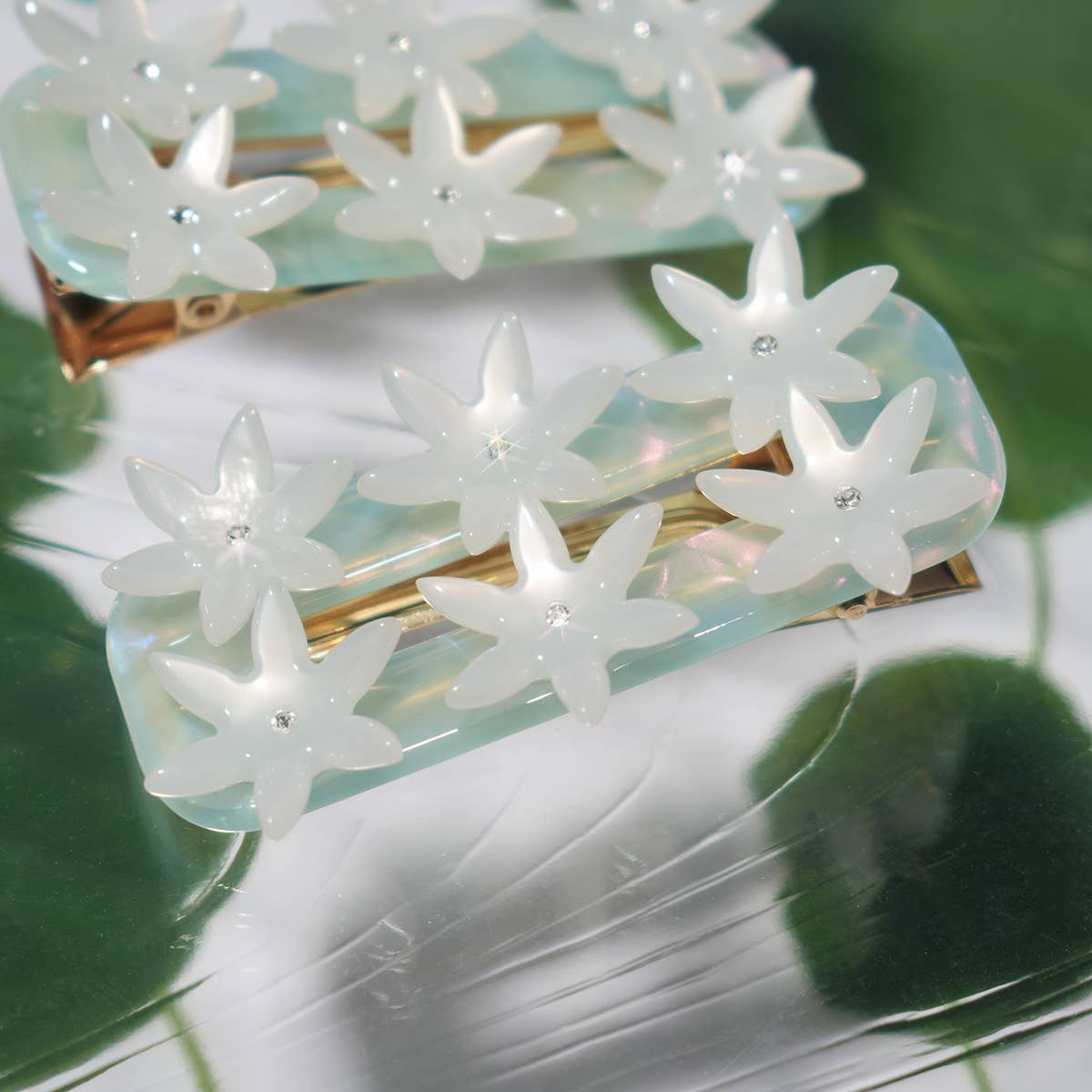 Seafoam Undine Lotus Flower Alligator Hair Clip by Winona Irene