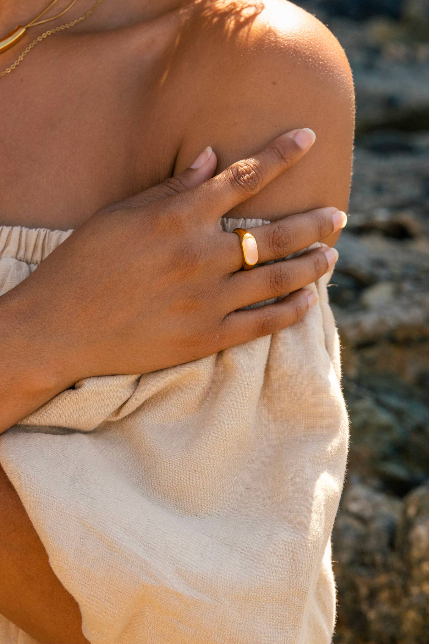 Gold Rose Quartz Chunky Statement Ring