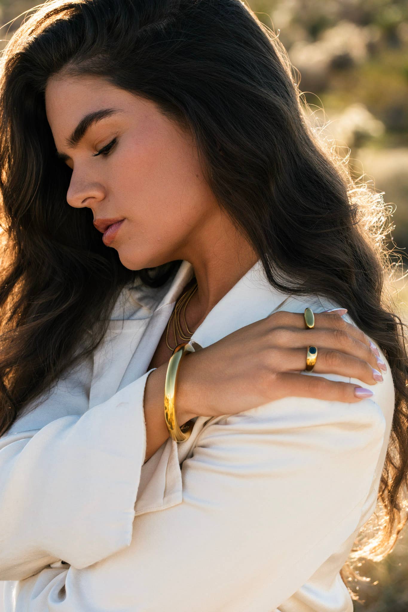 Gold Black Stone Chunky Statement Ring