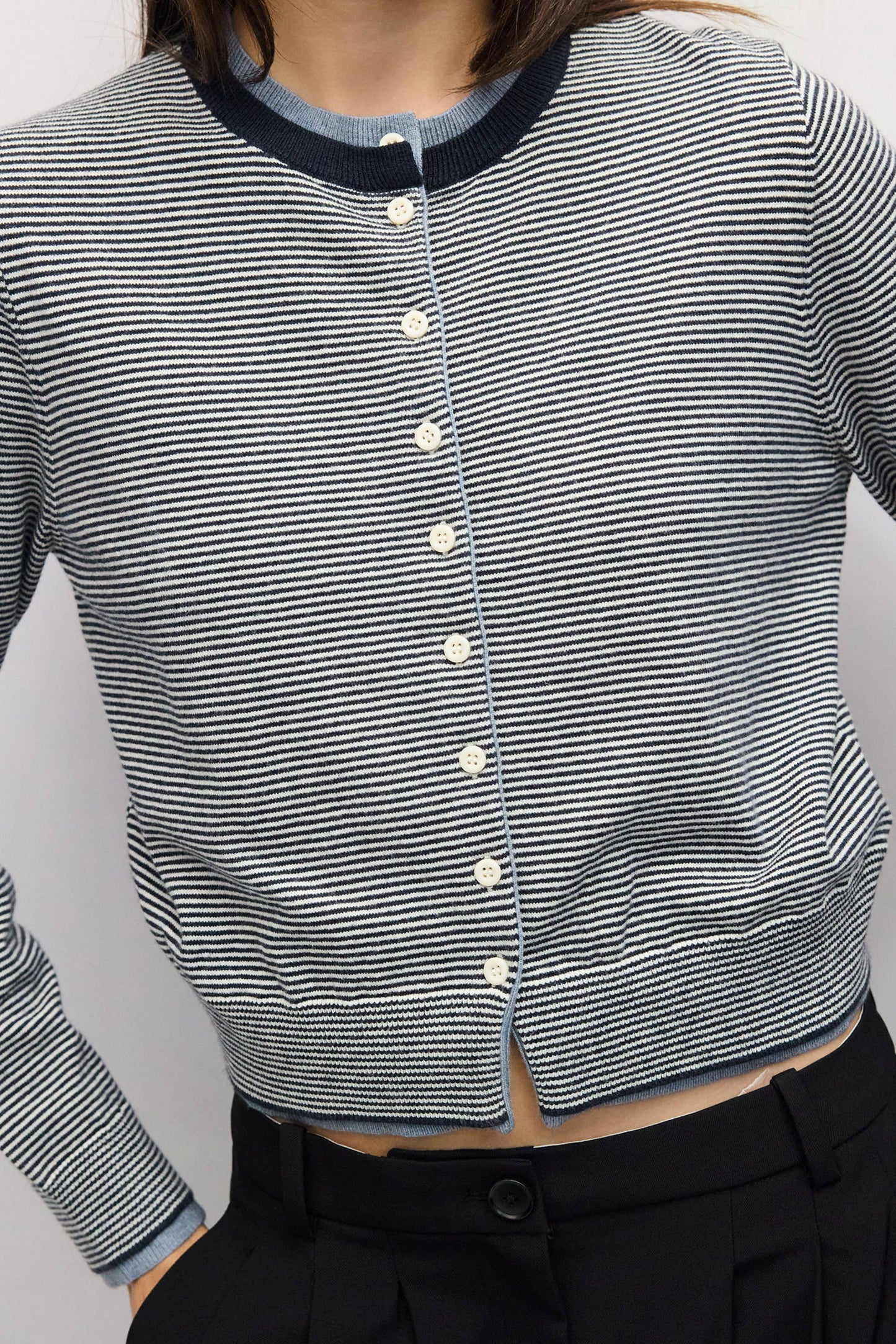 Striped Contrast Ribbing Cardigan