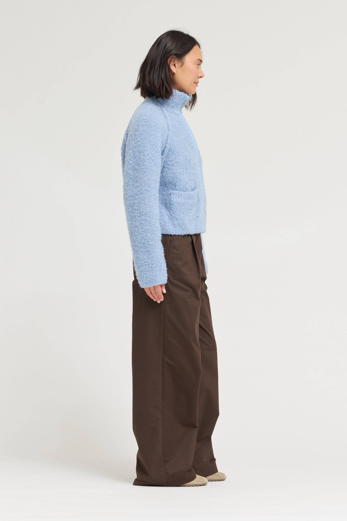 Funnel Neck Zip-Up Sweater Jacket