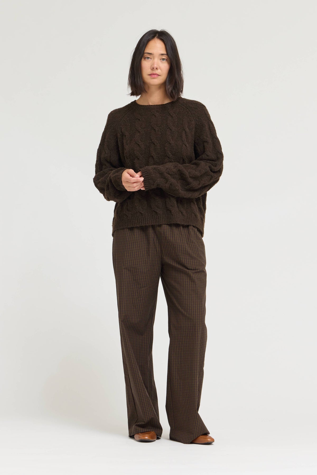 Dark Brown Cozy Cable Knit Sweater
