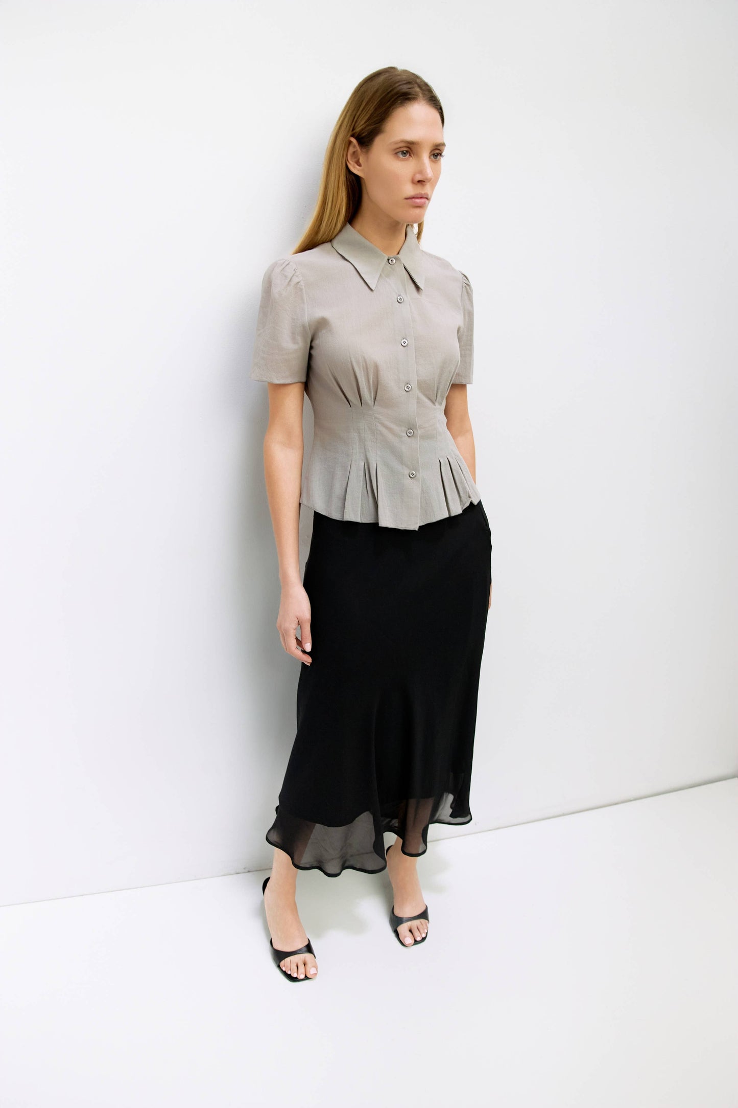 Pleated Waist Cotton Blouse
