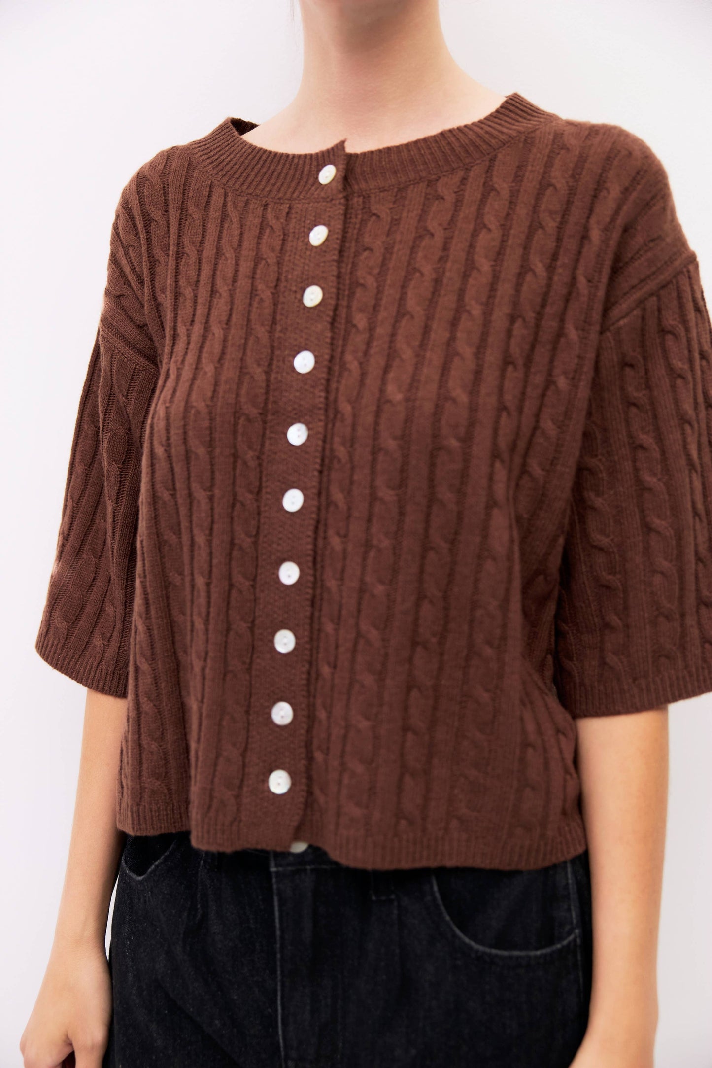 Cable Knit Elbow Sleeve Cardigan