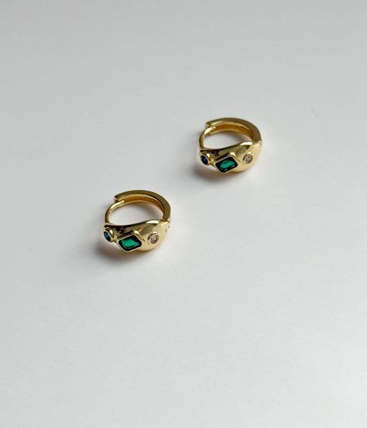 Gold Filled Blue and Green CZ Hoop Earrings
